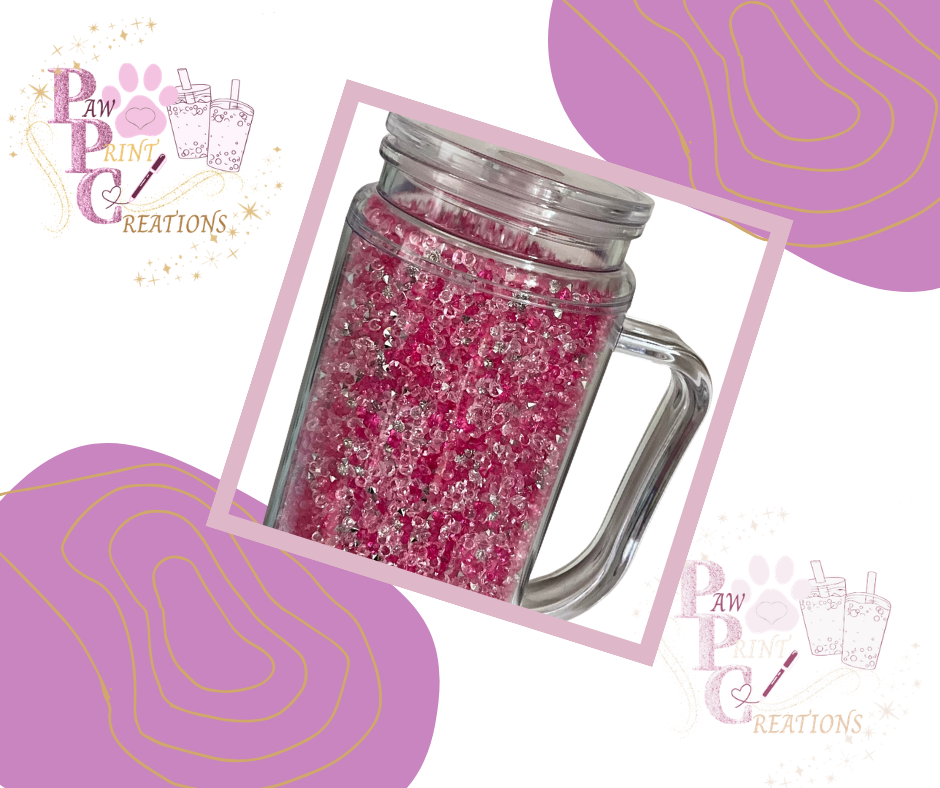20oz Acrylic Snow Globe With Handle  - Filled With Crystal Rhinestones