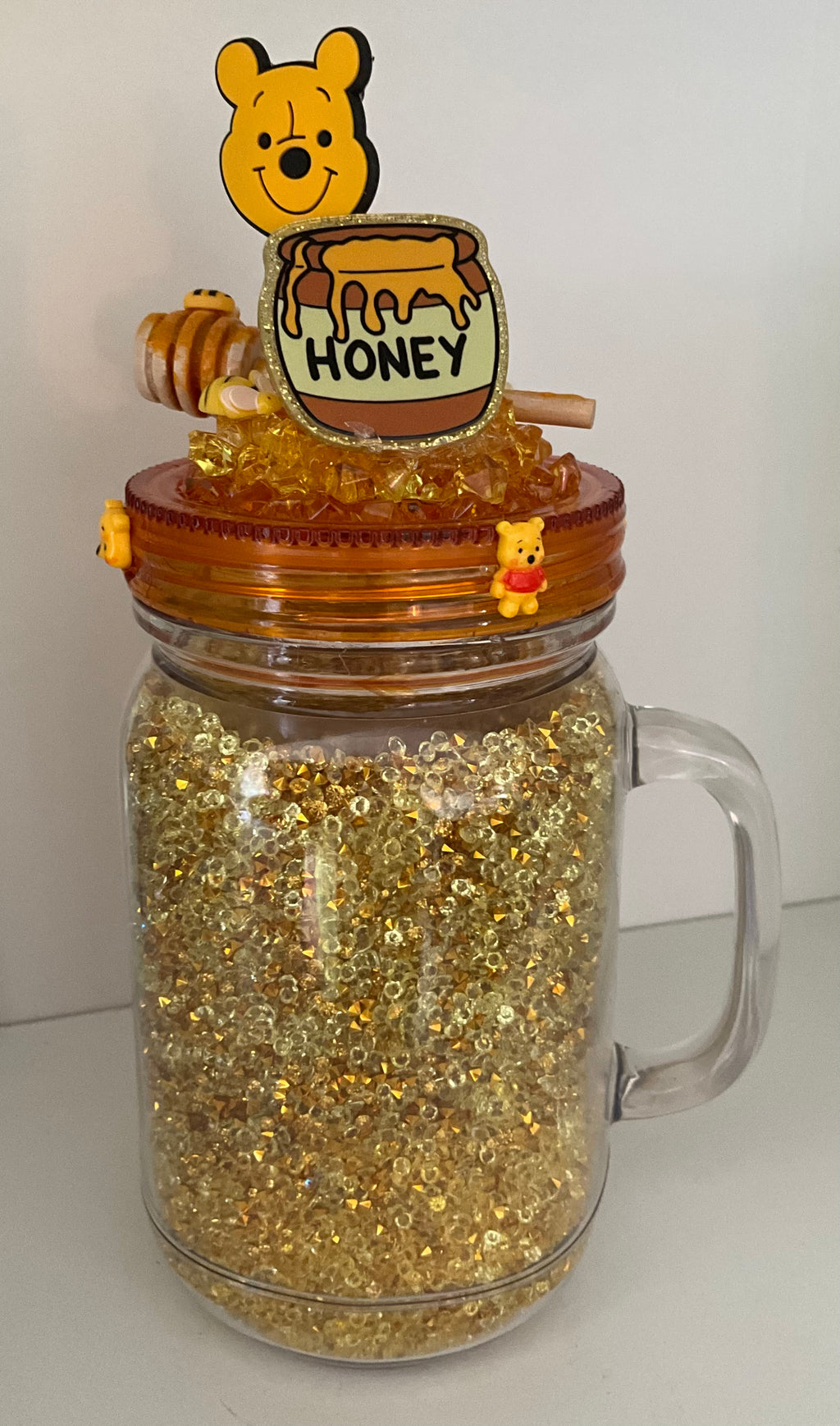 17oz Acrylic Snow Globe Mason Jar with Handle Filled with Crystal Rhinestones
