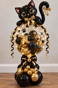 Black & Gold Halloween Black Cat Balloon Stack