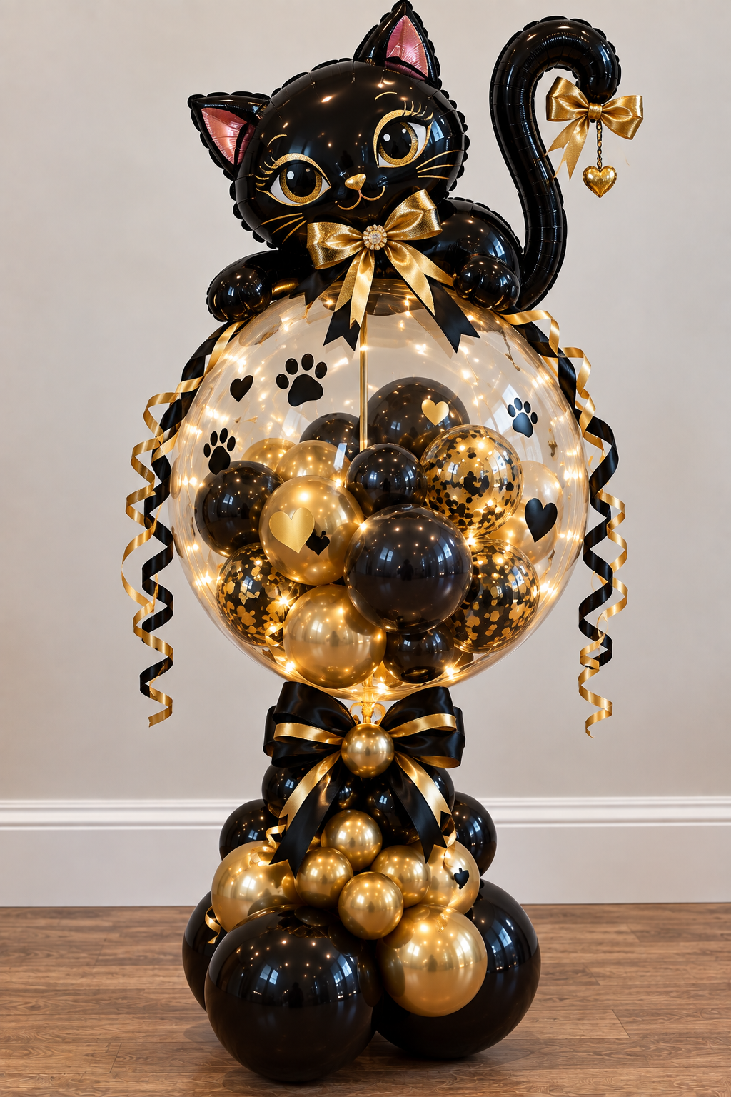 Black & Gold Halloween Black Cat Balloon Stack