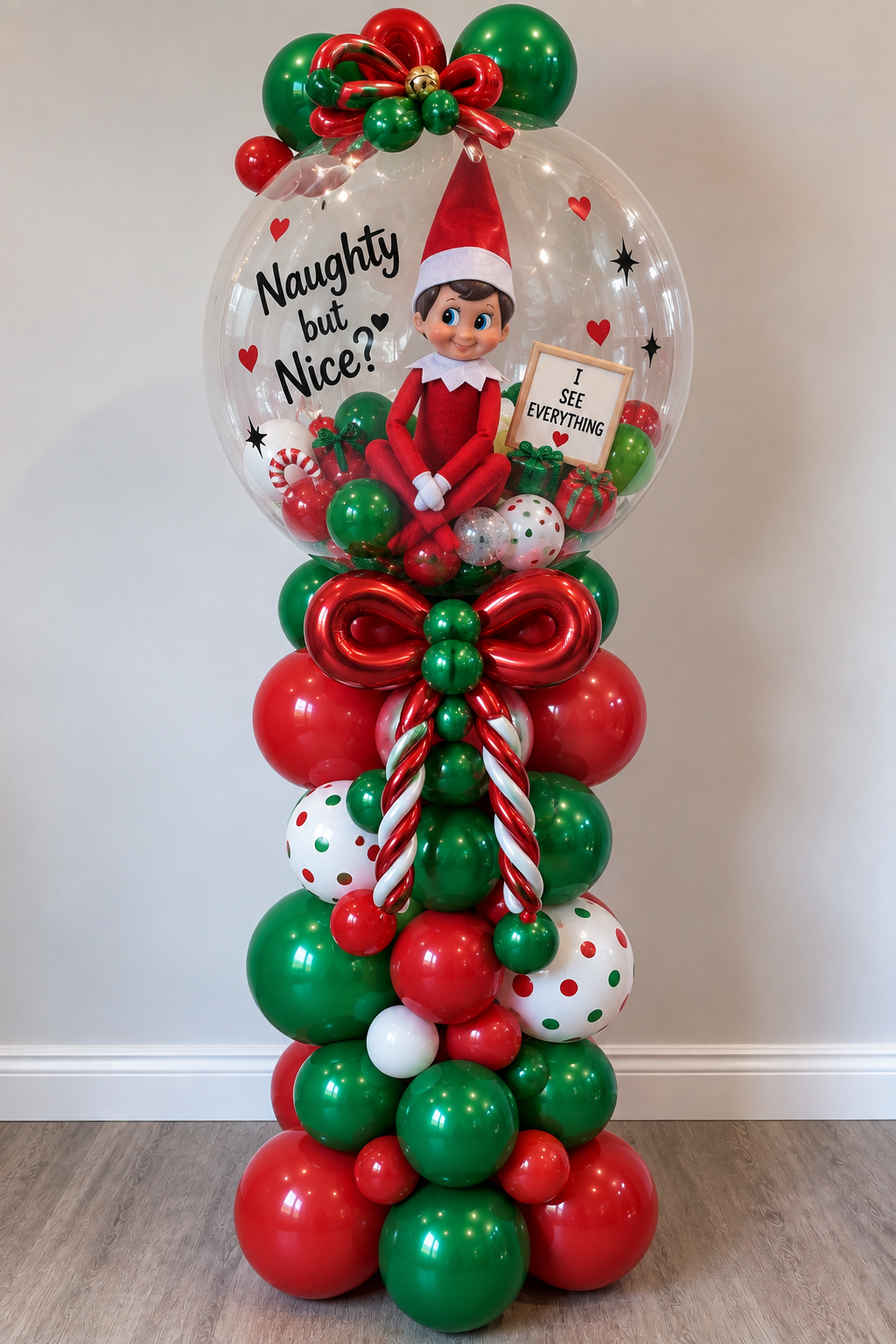 Naughty Or Nice Elf Balloon Stack
