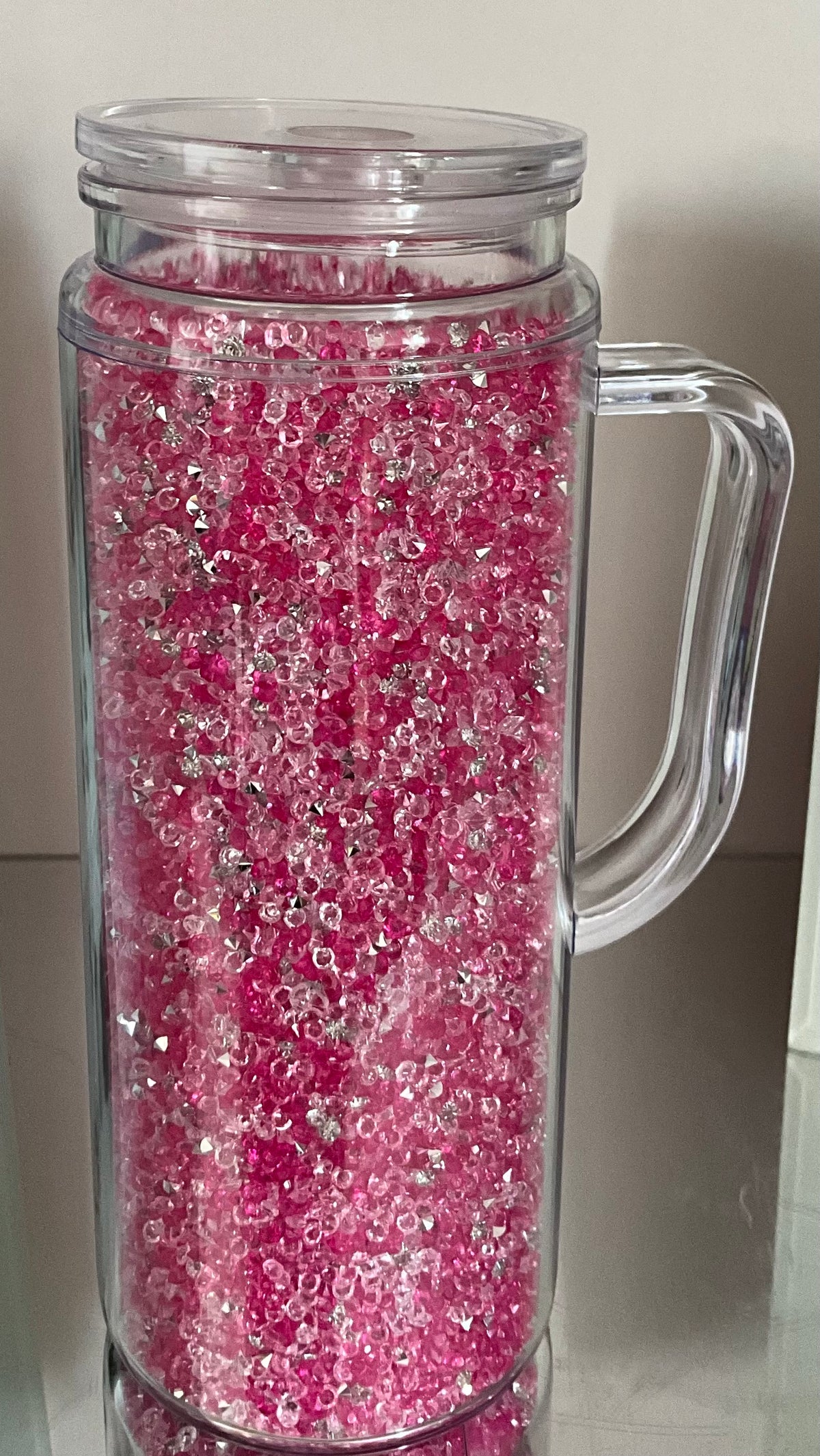20oz Acrylic Snow Globe With Handle  - Filled With Crystal Rhinestones