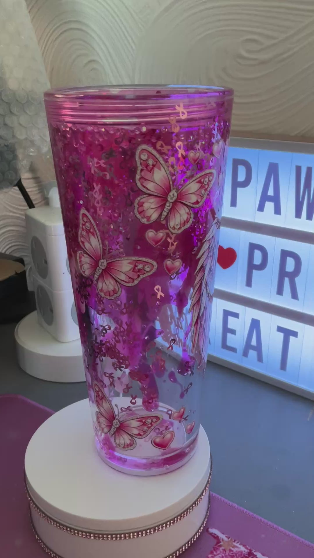 Breast Cancer Awareness Design 24oz Acrylic Snow Globe Tumbler